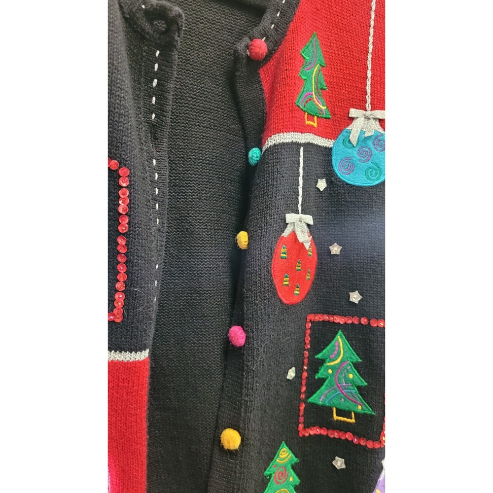 Karen Scott Christmas Cardigan‎ Sweater Trees And Ornaments Women's Size Medium - Picture 8 of 16